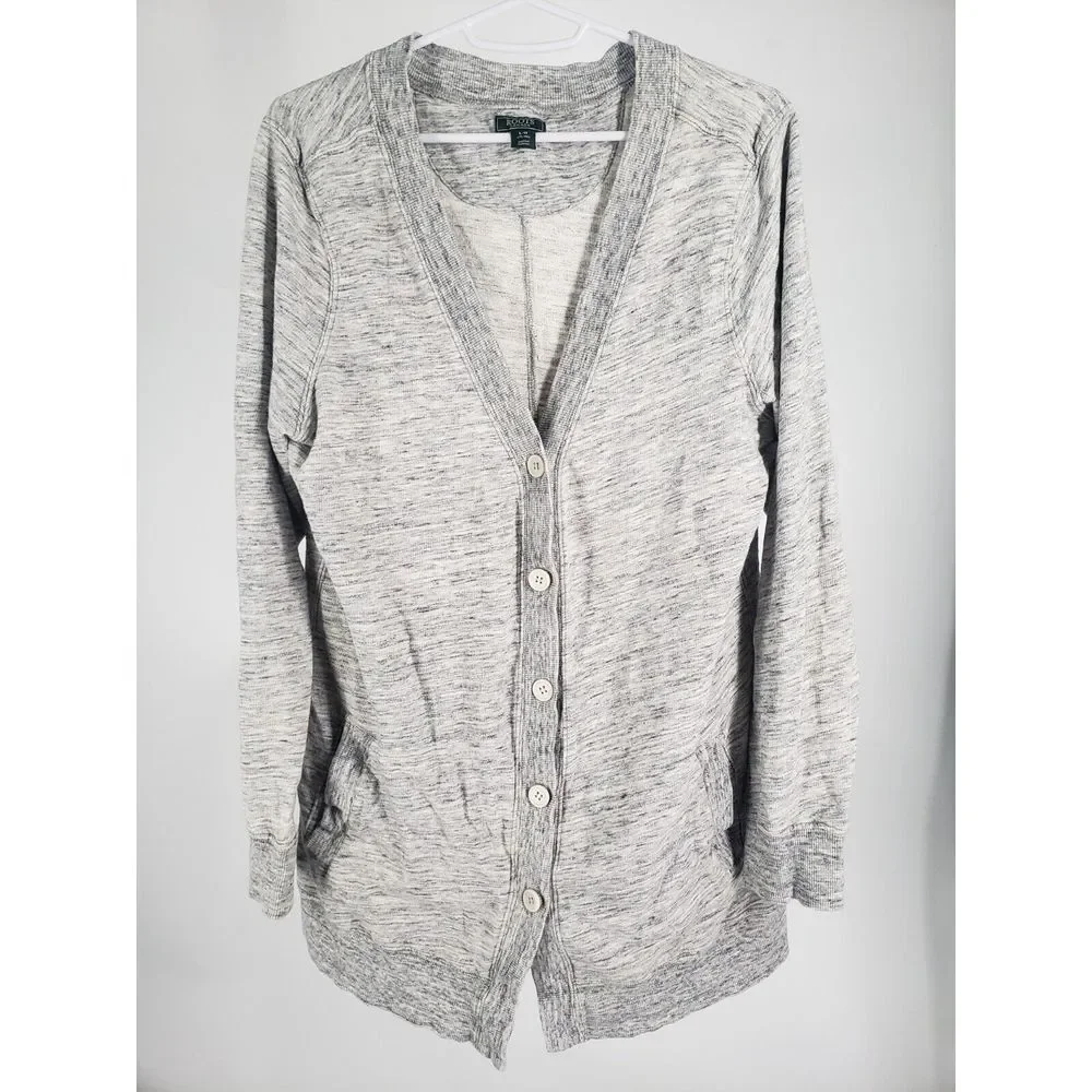 Roots Canada Men's Size Large Gray Button Front 100% Cotton‎ Collared Cardigan